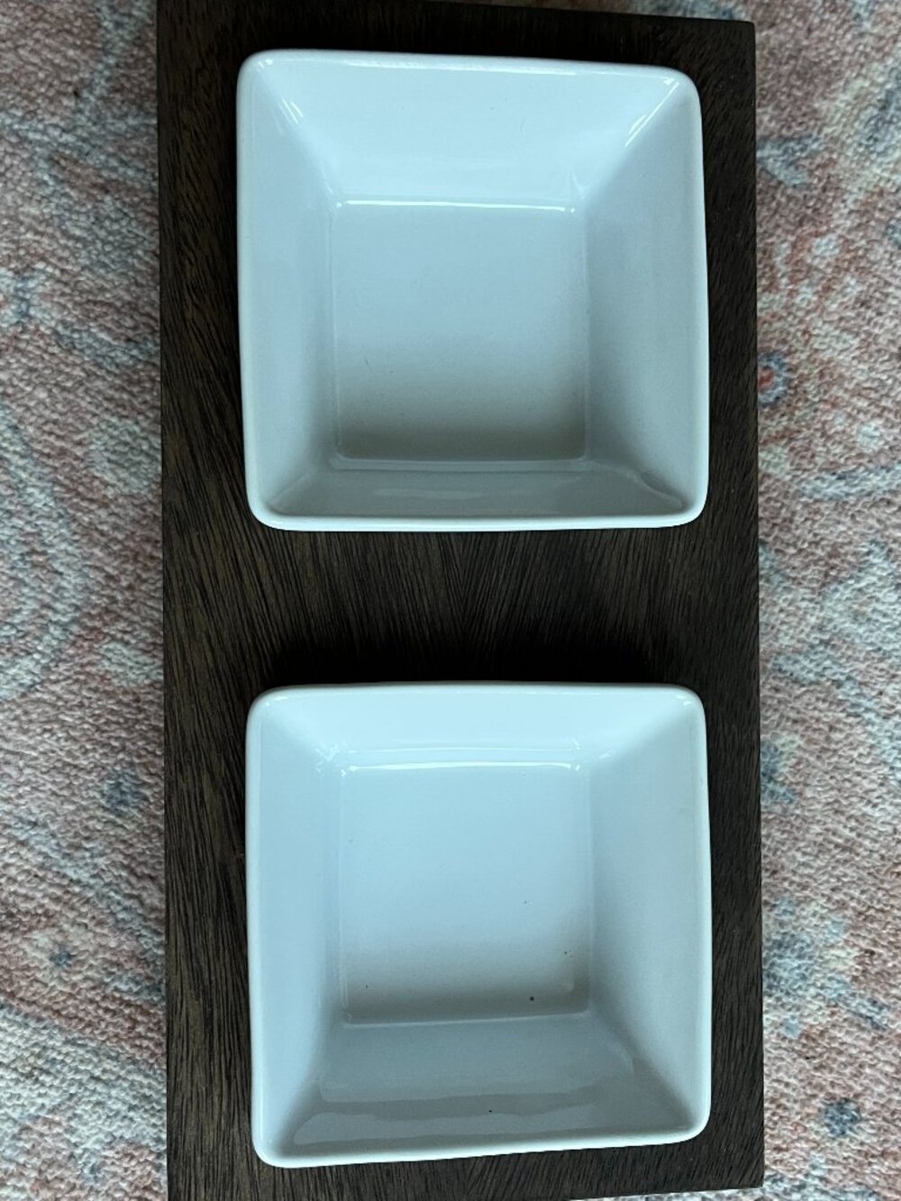 Crate and Barrel Walnut Extra-Small Double-Bowl Feeder